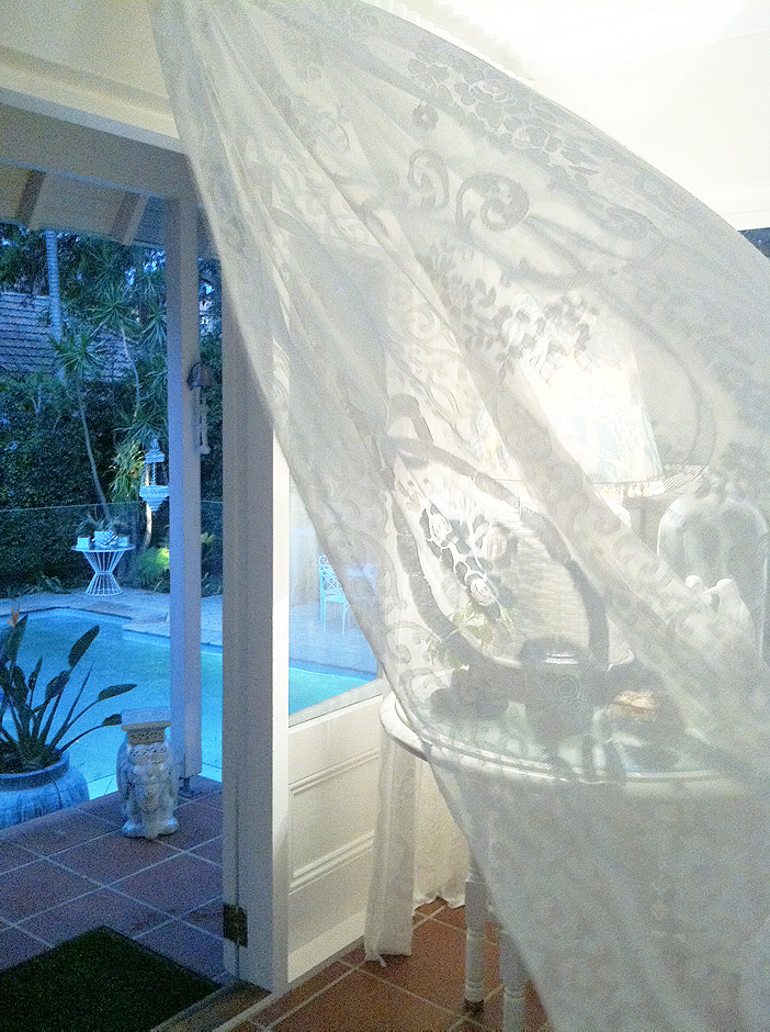 Bronwyn Poole Interiors Spruson St Billowing Lace Curtains Pool View — Interior Design by Bronwyn Poole